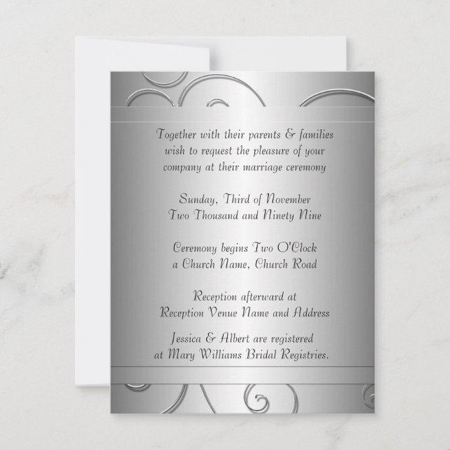 Luxury Black Grey Damask Swirls Wedding Invitation (Front)