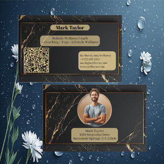 Luxury Black Holistic Wellness Coach Alcohol Ink  Business Card