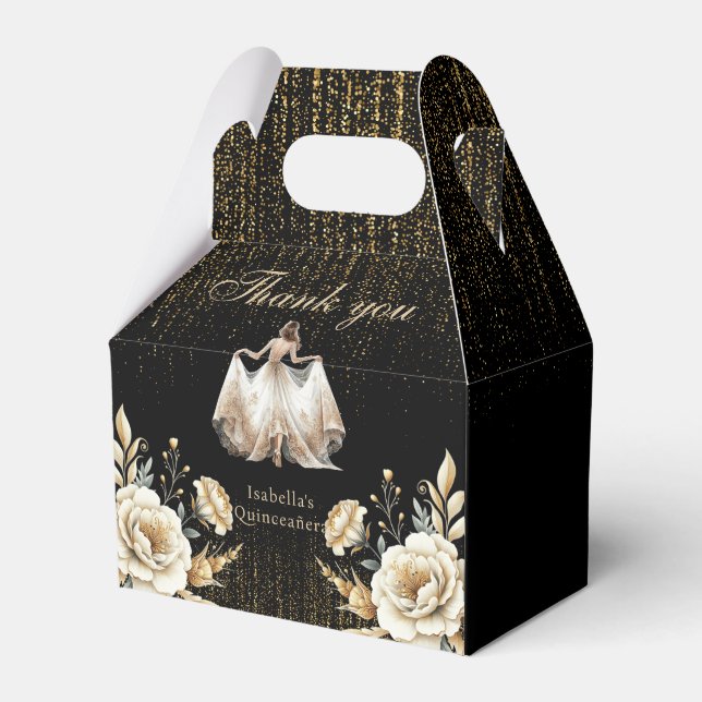 Luxury Black Ivory Gold Mexican Style Quinceañera Favour Box (Front Side)