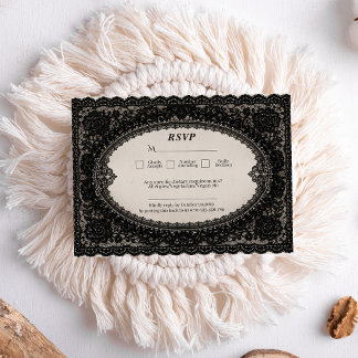 Luxury Black Lace Gothic Lace Victorian Wedding RSVP Card