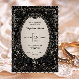 Luxury Black Lace Victorian Gothic Bridal Shower Invitation