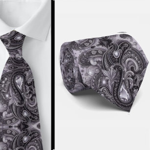 Luxury Black Lavender Paisley Diamond Neck Tie
