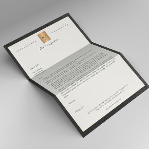 Luxury black leather frame gold monogram business custom letterhead