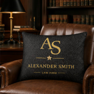 Luxury Black Leather Gold Monogram Business Brand Decorative Cushion