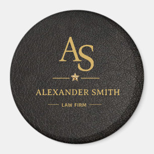 Luxury Black Leather Gold Monogram Business Brand Magnet