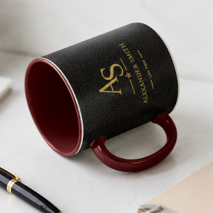 Luxury Black Leather Gold Monogram Business Brand Mug