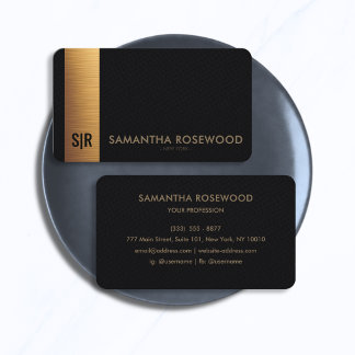 Luxury Black Leather & Gold Panel Monogram  Business Card