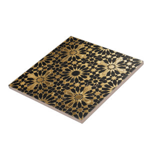 Luxury Black Marble and Gold Moroccan Zellij Tile