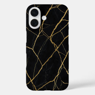 Luxury Black Marble And Gold Vein Texture iPhone 16 Case