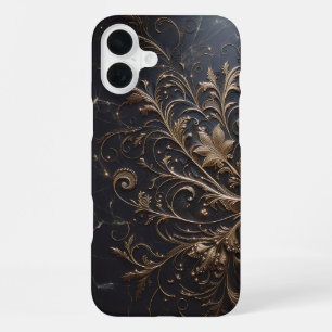 Luxury Black Marble Case - Elegant Gold Filigree