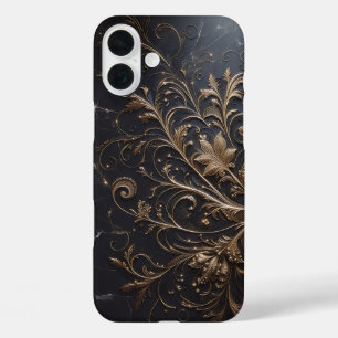 Luxury Black Marble Case - Elegant Gold Filigree 