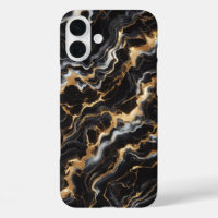 Luxury Black Marble Case - Elegant Gold & White F