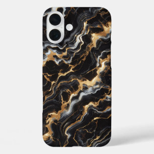 Luxury Black Marble Case - Elegant Gold & White F