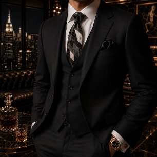 Luxury Black Marble Geometric Modern Mosaic Tie