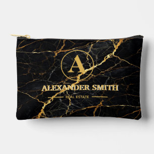 Luxury Black Marble Gold Monogram Business Brand Accessory Pouch