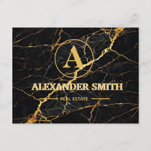 Luxury Black Marble Gold Monogram Business Brand Postcard