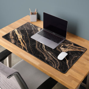 Luxury Black Marble with Gold Veins Elegant Abst Desk Mat
