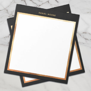 Luxury Black & Metallic Gold Frame Monogram Notepad