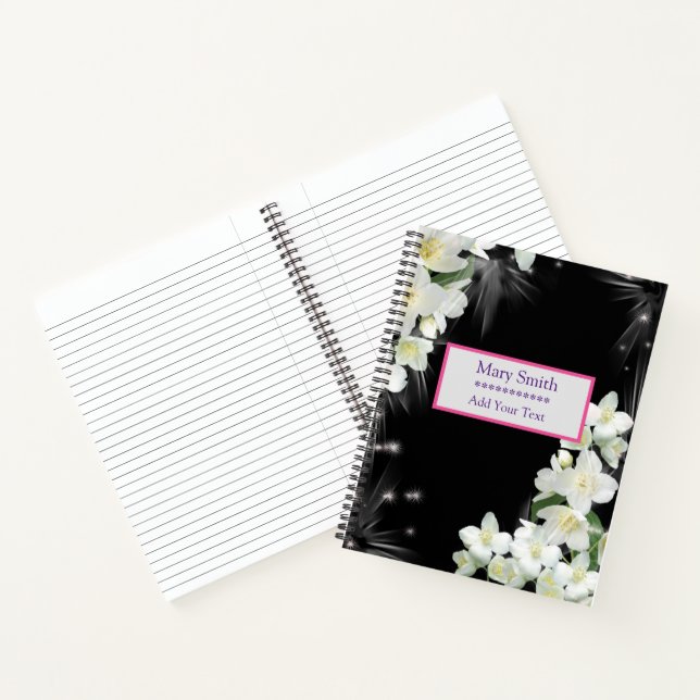 Luxury Black Modern Floral Add Your Text Notebook (Inside)