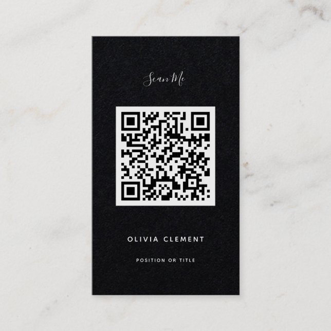 Luxury Black Modern QR Code Business Card (Front)