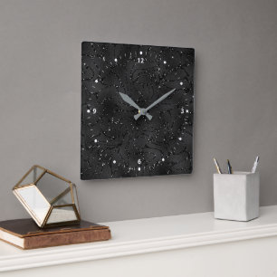 Luxury black monochromatic glittery background square wall clock