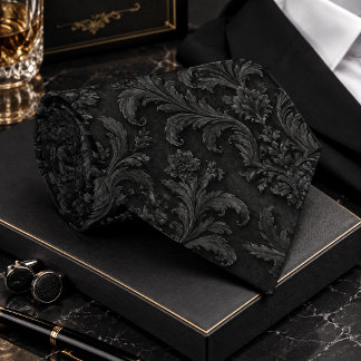 Luxury Black-on-Black Damask Seamless Pattern Tie