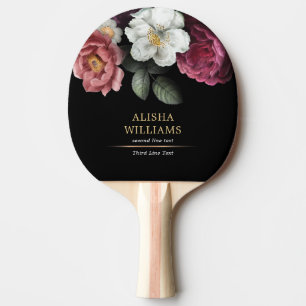 Luxury Black Personalised Floral Ping Pong Paddle