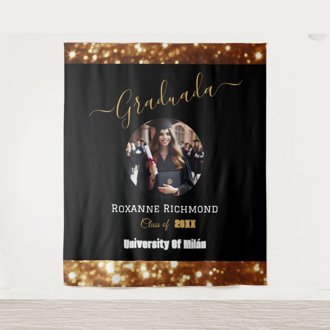 Luxury Black Photo Elegant Graduated Signature Tapestry (Front)