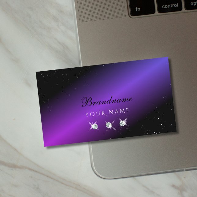 Luxury Black Pink and Purple Glitter Stars Stylish Business Card (Creator Uploaded)