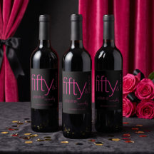Luxury Black Pink Fifty and Fabulous Birthday