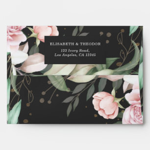 Luxury Black Pink Floral Wedding Envelope