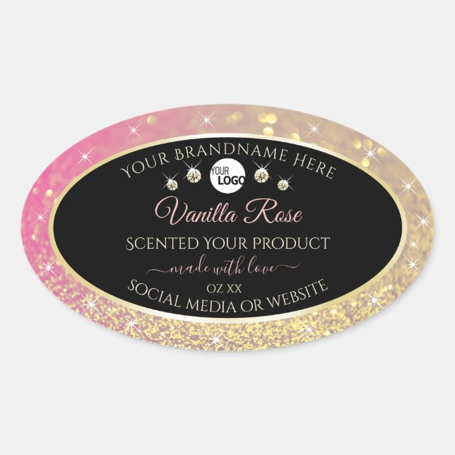 Luxury Black Pink Gold Glitter Product Labels Logo (Front)
