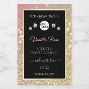 Luxury Black Pink Gold Glitter Product Labels Logo