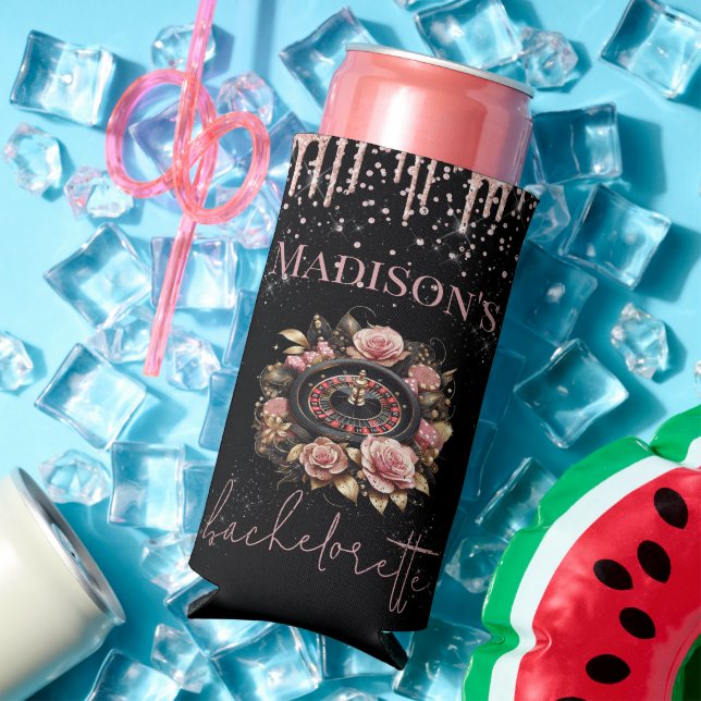 Luxury Black Pink Las Vegas Bachelorette Seltzer Can Cooler (In Situ Summer)