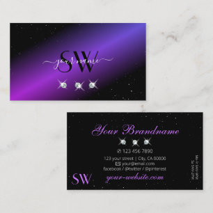 Luxury Black Pink Purple Glitter Stars Monogram Business Card
