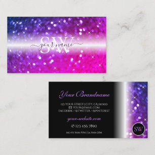 Luxury Black Pink Purple Sparkle Glitter Initials Business Card
