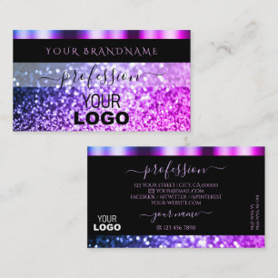 Luxury Black Pink Purple Sparkle Glitter with Logo Business Card