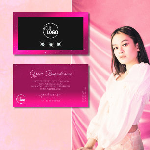 Luxury Black Pink Sparkle Diamonds Add Logo Modern Business Card