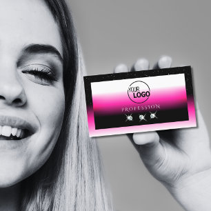 Luxury Black Pink White Gradient Add Logo Diamonds Business Card