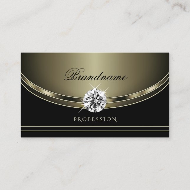 Luxury Black Platinum Colours Bright Faux Diamonds Business Card (Front)