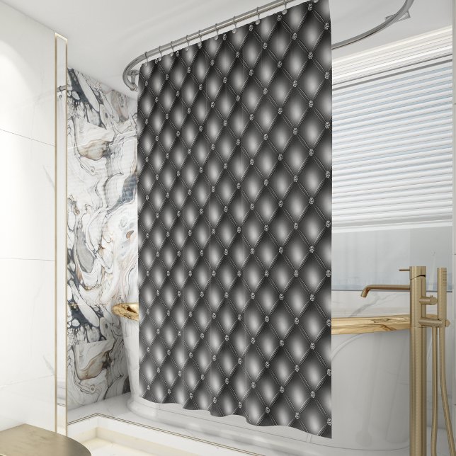Luxury Black Quilted Faux Diamond Shower Curtain (Creator Uploaded)