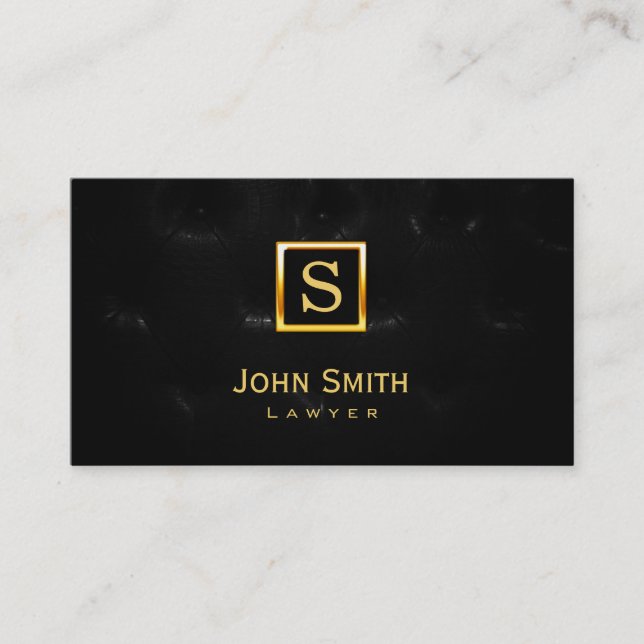 Luxury Black Quilted Leather Lawyer Business Card (Front)