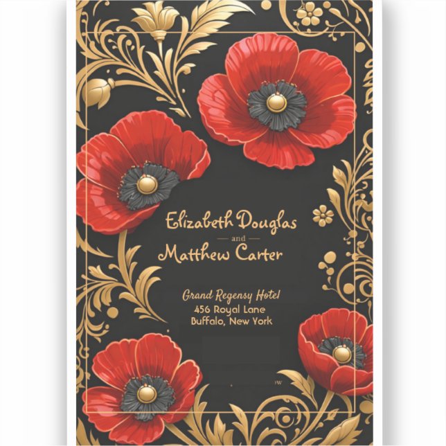 Luxury Black Red and Gold Floral Wedding  (Front)