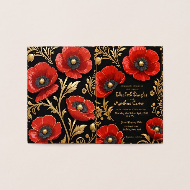 Luxury Black Red and Gold Floral Wedding  Foil Card (Inside)