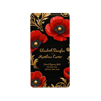 Luxury Black Red and Gold Floral Wedding  Label