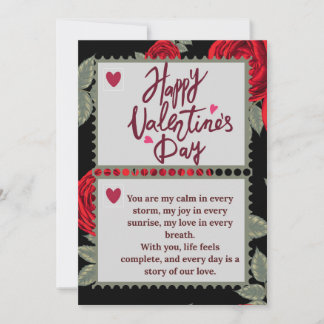 Luxury Black & Red Floral Valentine Card
