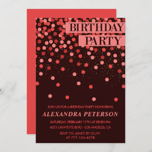 Luxury Black Red Glitter Confetti 98th birthday Invitation
