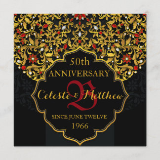 Luxury Black Red Gold 50th Anniversary Invite