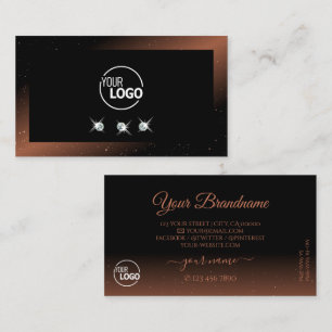 Luxury Black Reddish Sparkling Diamonds with Logo Business Card