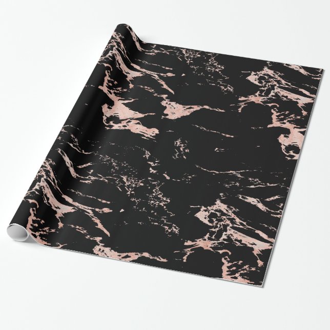 Luxury Black Rose Gold Foil Marble Wrapping Paper (Unrolled)